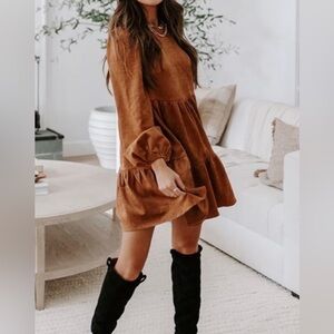 Vici Suede Tiered Babydoll Dress